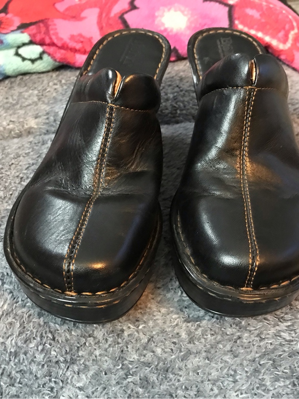 BORN Black Leather Clog Wedge